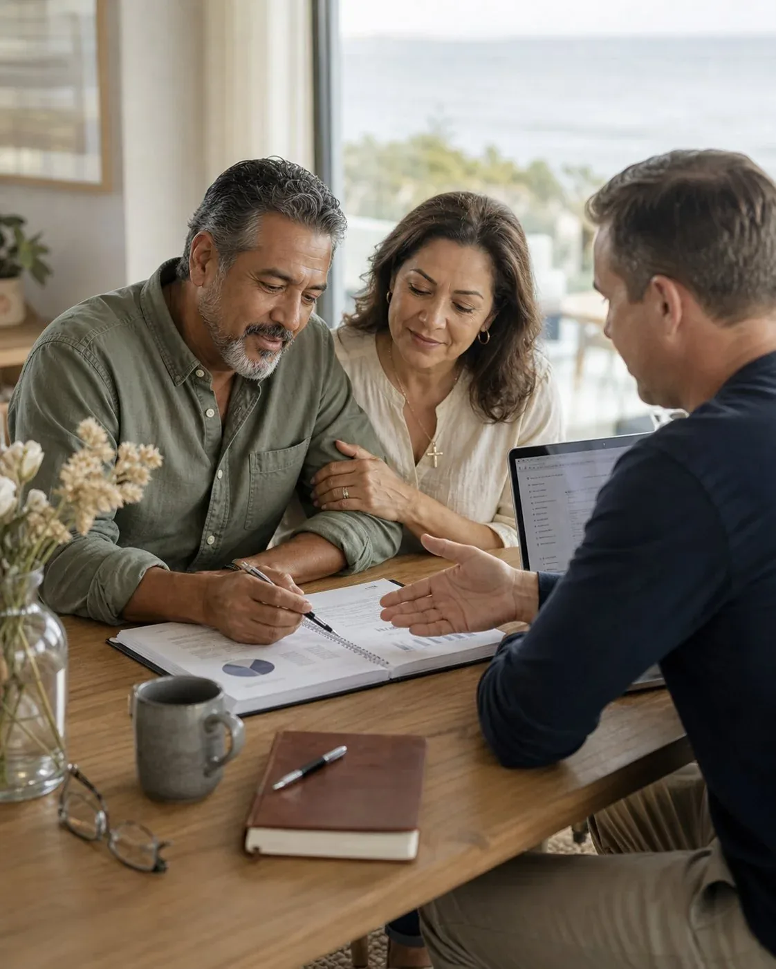 A couple reviewing their financial plan together with their advisor